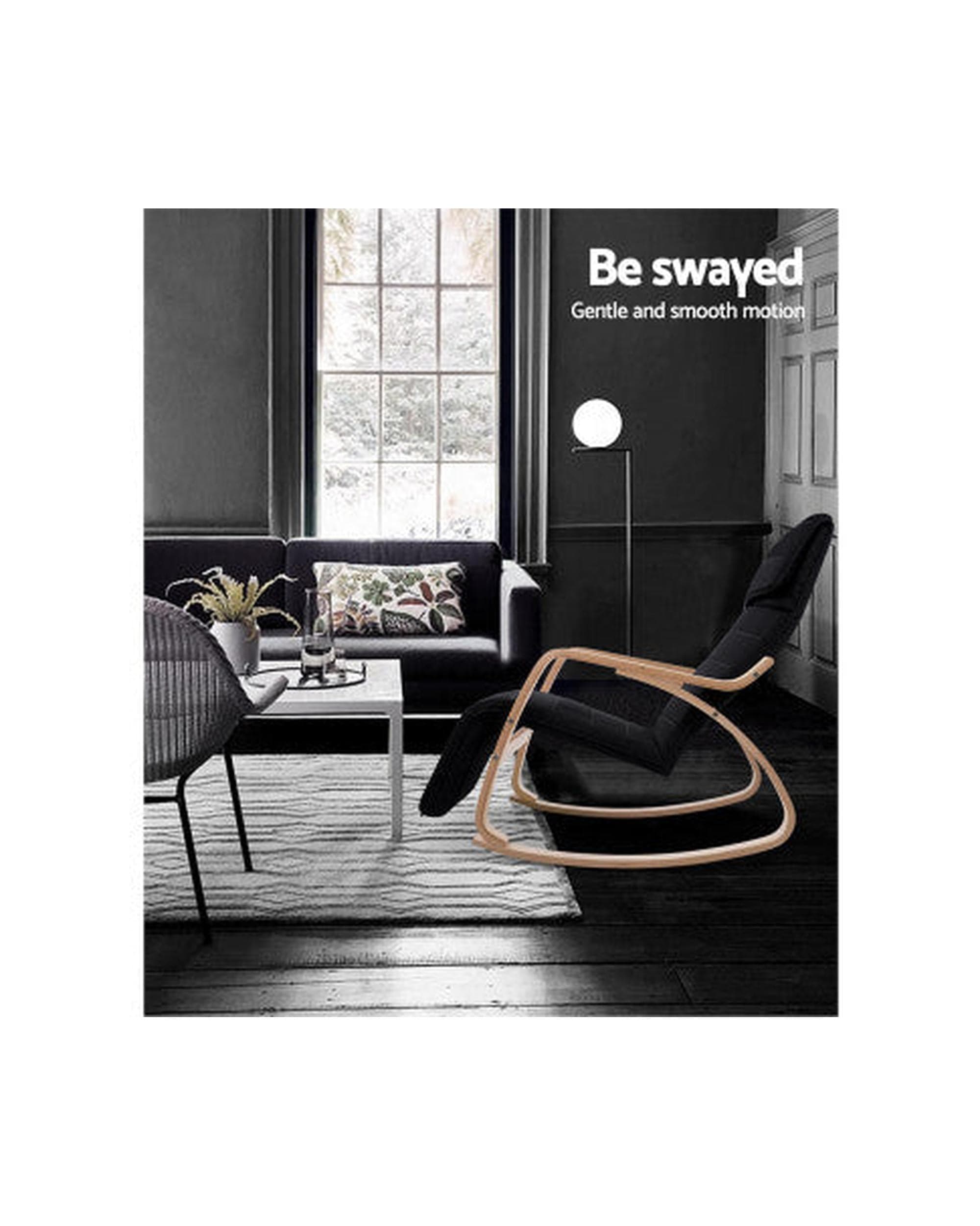 Artiss Accent Chair Fabric Rocking Armchair with Adjustable Footrest - Black
