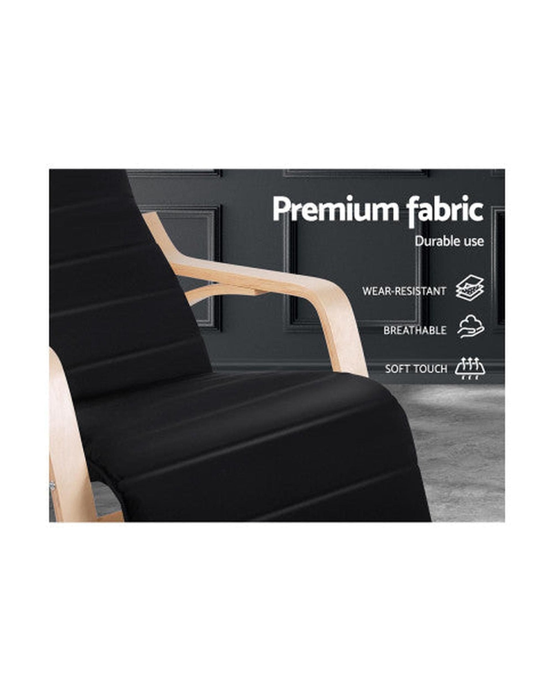 Artiss Accent Chair Fabric Rocking Armchair with Adjustable Footrest - Black