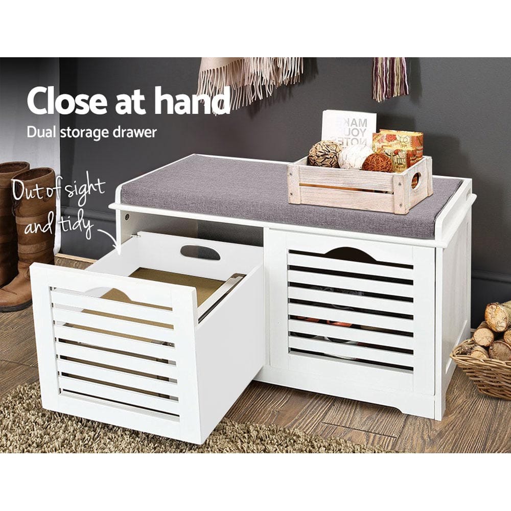Artiss Shoe Rack Fabric Shoe Bench with Drawers - White & Grey