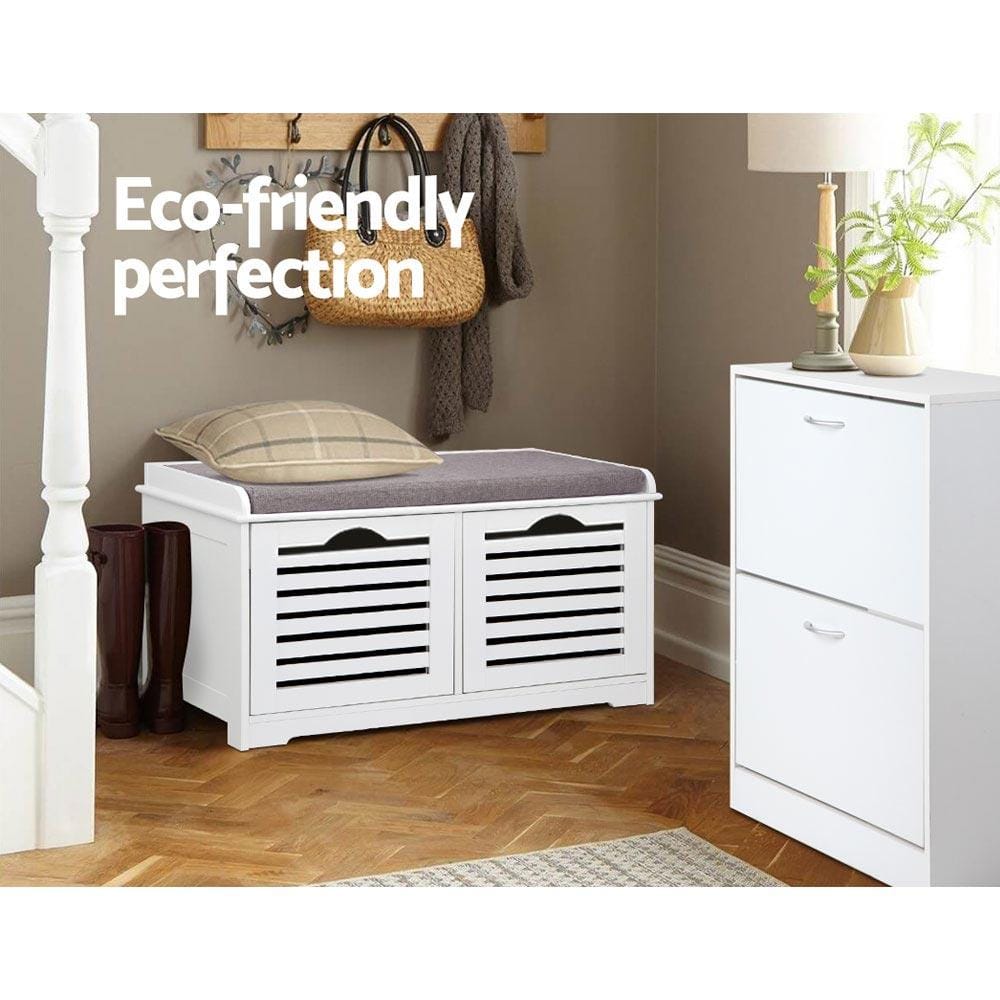 Artiss Shoe Rack Fabric Shoe Bench with Drawers - White & Grey