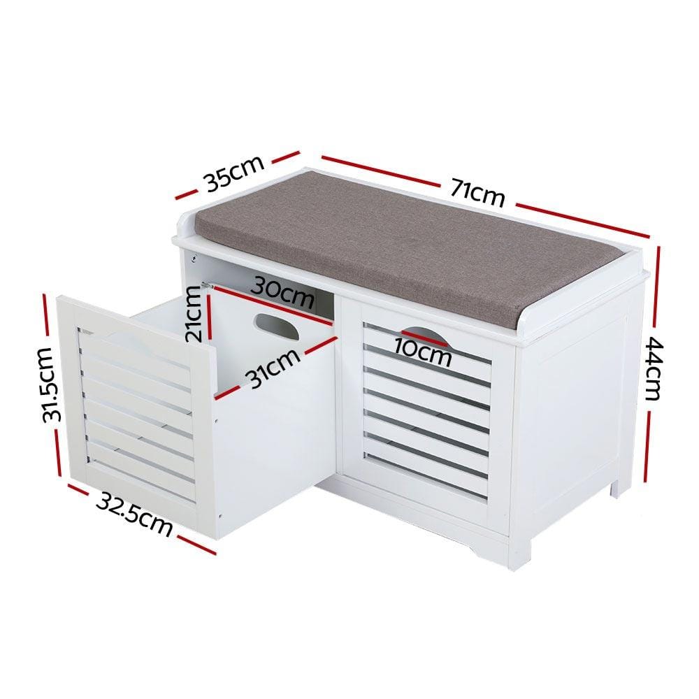 Artiss Shoe Rack Fabric Shoe Bench with Drawers - White & Grey
