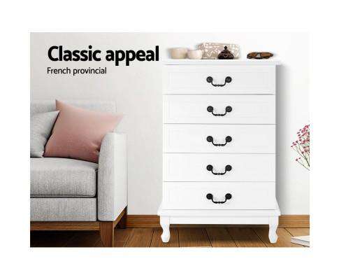 Artiss Chest of Drawers Five Chest of Drawers Organiser -White