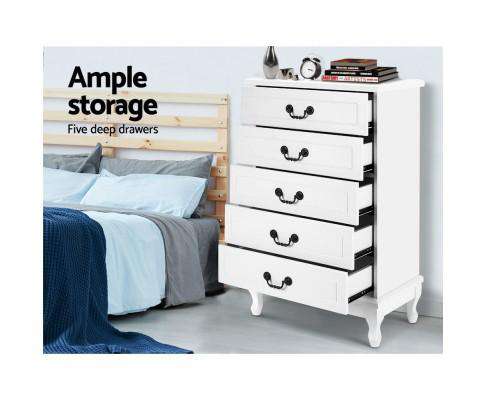 Artiss Chest of Drawers Five Chest of Drawers Organiser -White