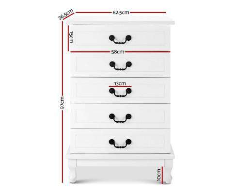 Artiss Chest of Drawers Five Chest of Drawers Organiser -White
