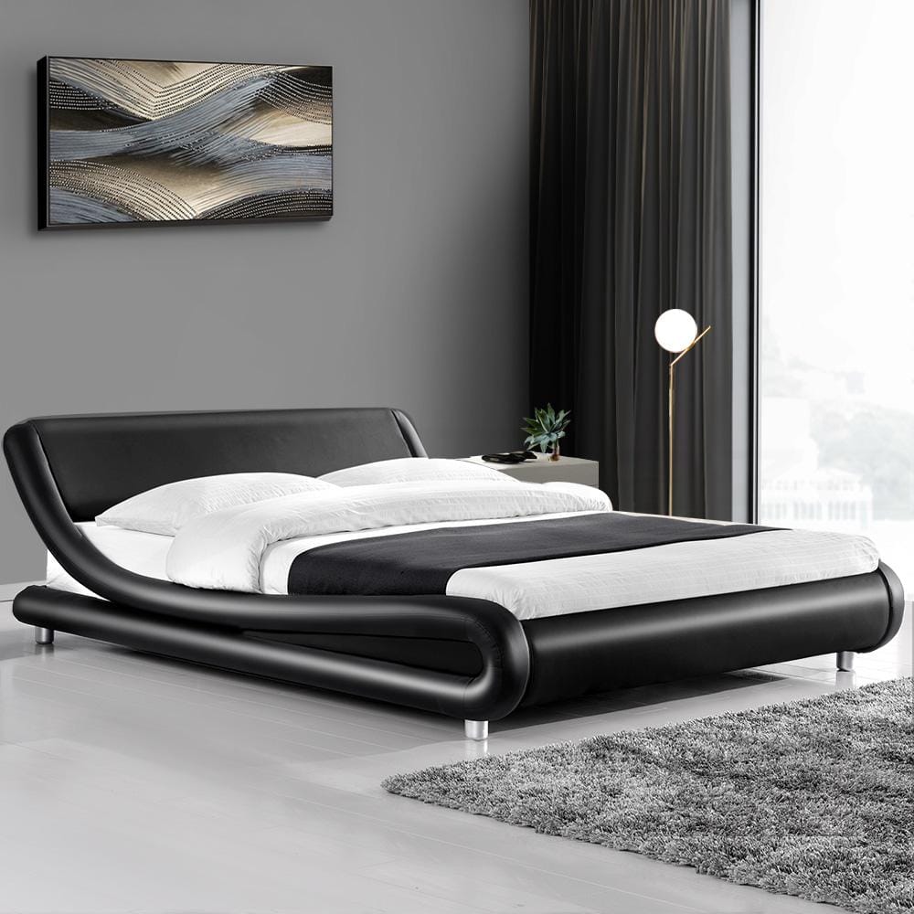 Artiss Bedframe Flio Bed Frame PU Leather - Black Queen