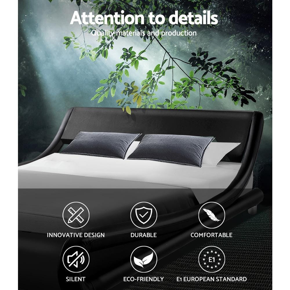 Artiss Bedframe Flio Bed Frame PU Leather - Black Queen