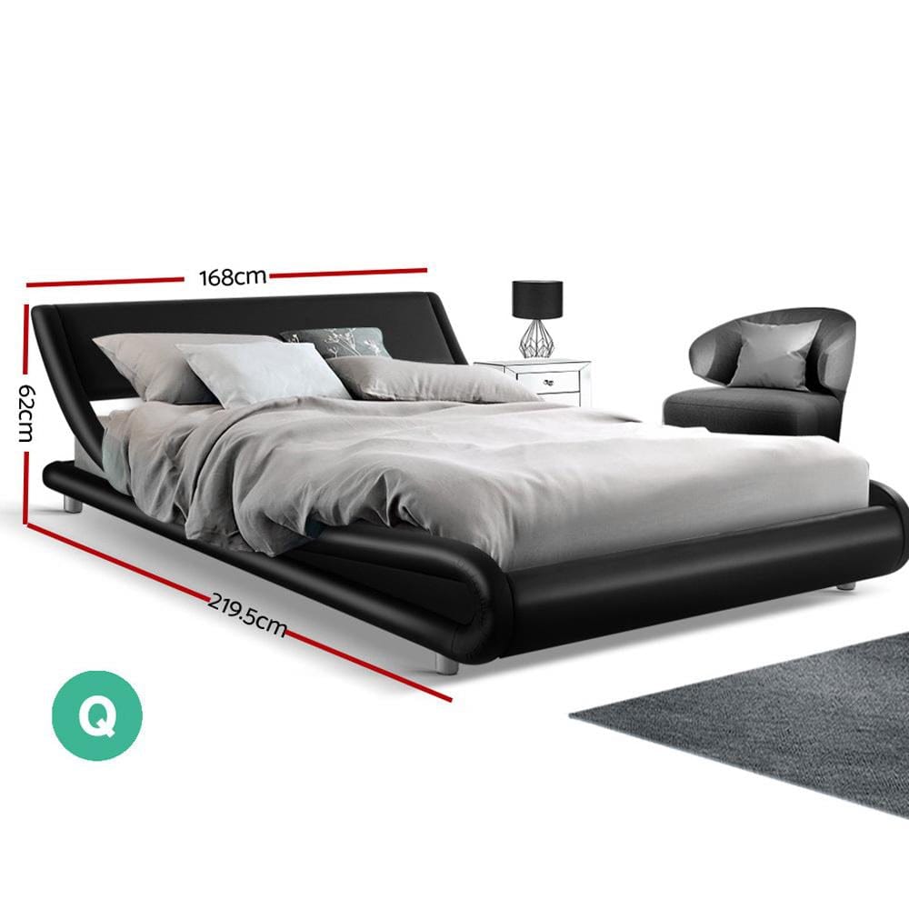 Artiss Bedframe Flio Bed Frame PU Leather - Black Queen