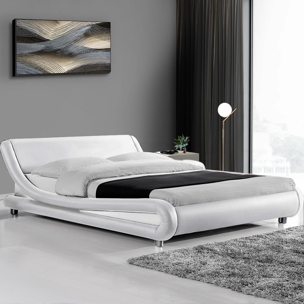 Artiss Bedframe Flio Bed Frame PU Leather - White Queen