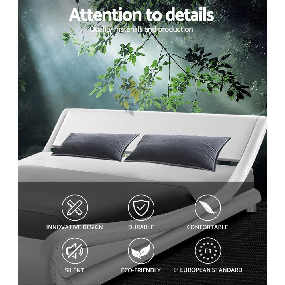 Artiss Bedframe Flio Bed Frame PU Leather - White Queen