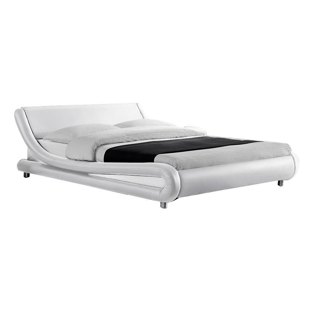 Artiss Bedframe Flio Bed Frame PU Leather - White Queen