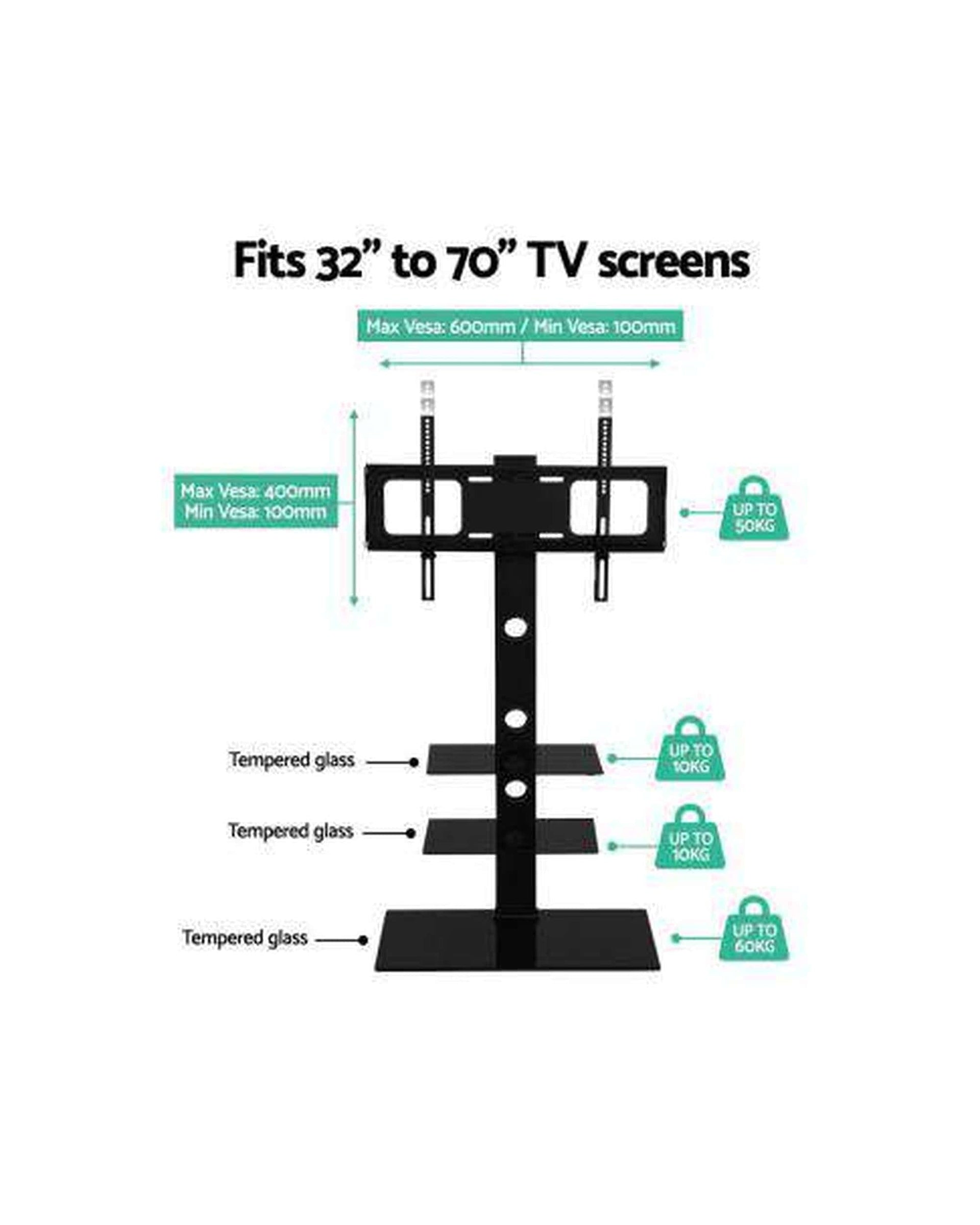 Artiss TV Accessories Floor TV Stand Brakcket Mount Swivel Height Adjustable 32 to 70 Inch Black