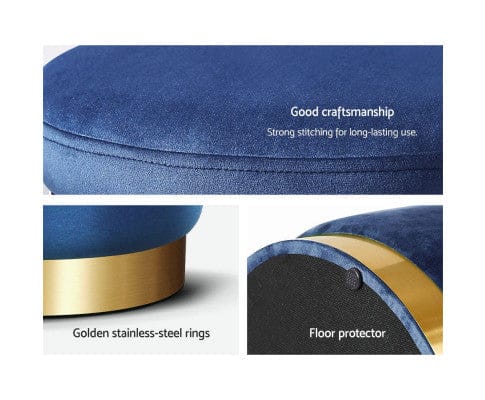 Artiss Ottoman Foot Stool Round Velvet Ottoman Foot Rest Pouffe Pouf Padded Seat Footstool Navy