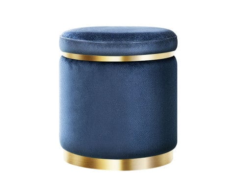 Artiss Ottoman Foot Stool Round Velvet Ottoman Foot Rest Pouffe Pouf Padded Seat Footstool Navy