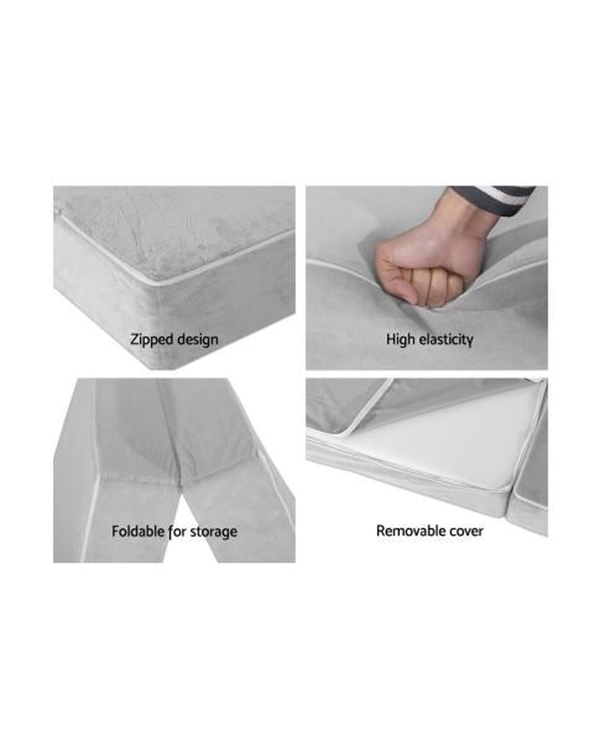 Artiss Portable Mattress Giselle Bedding Folding Foam Mattress Portable Sofa Bed Lounge Chair Velvet Light Grey