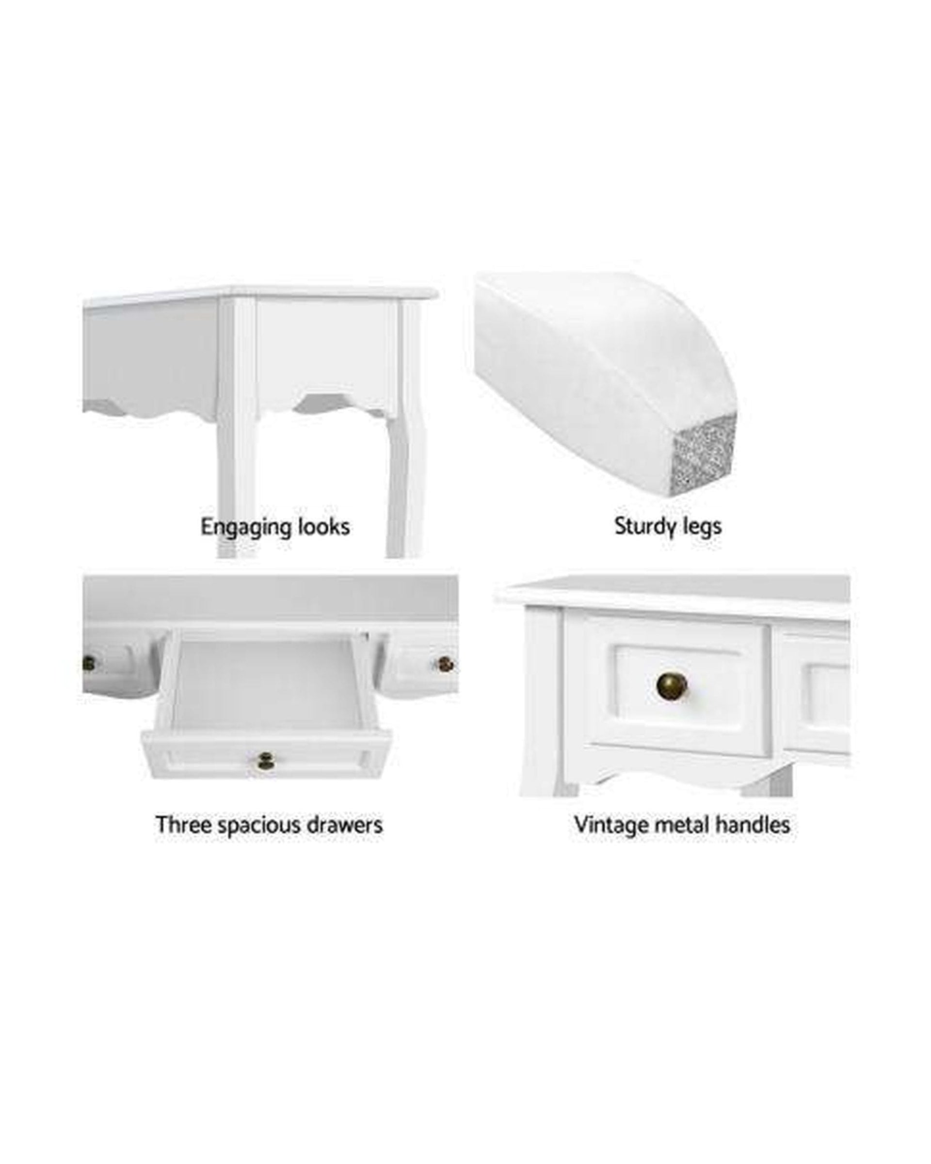 Artiss Bedside Table Hall Console Table Hallway Side Dressing Entry Wooden French Drawer White