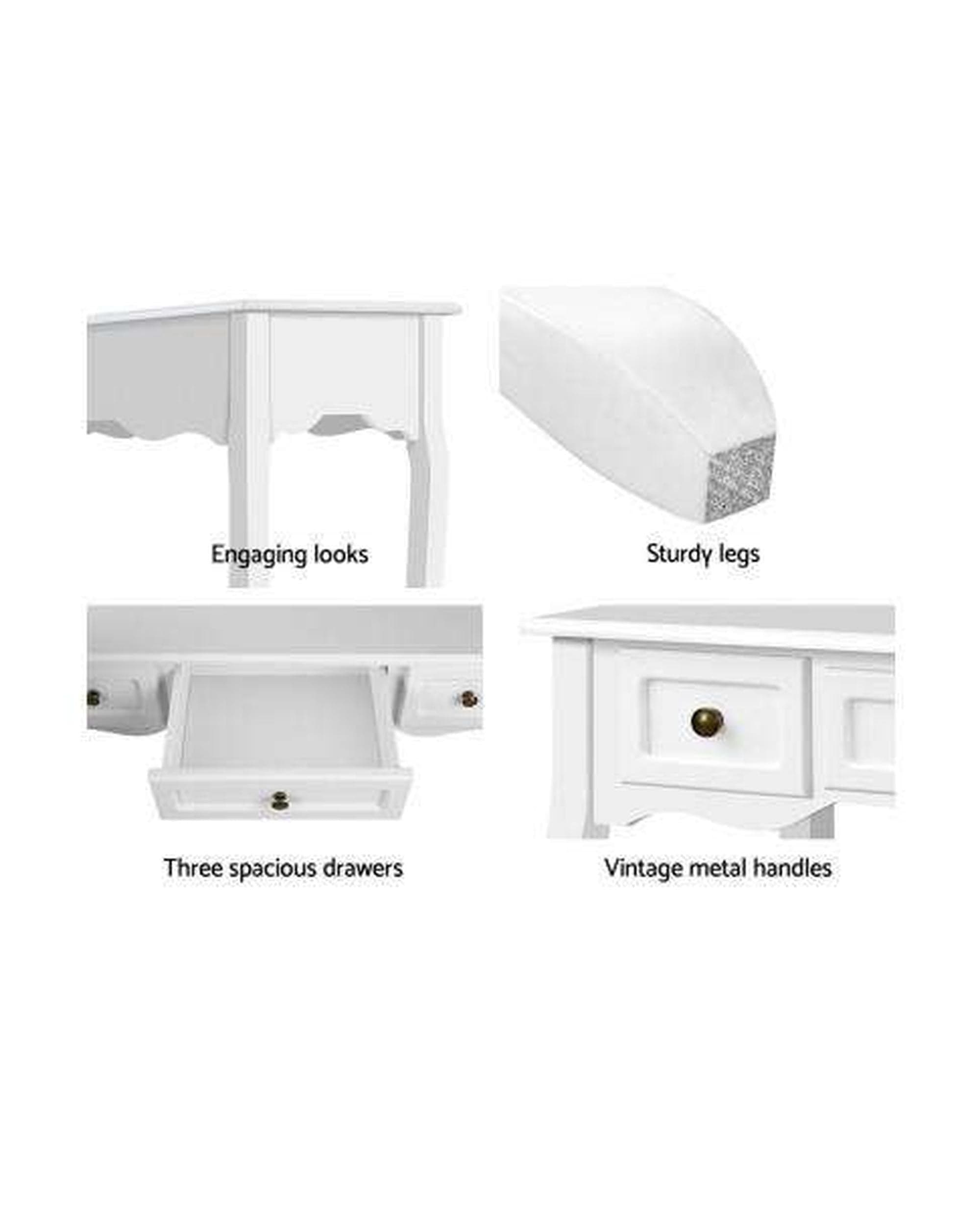 Artiss Bedside Table Hall Console Table Hallway Side Dressing Entry Wooden French Drawer White