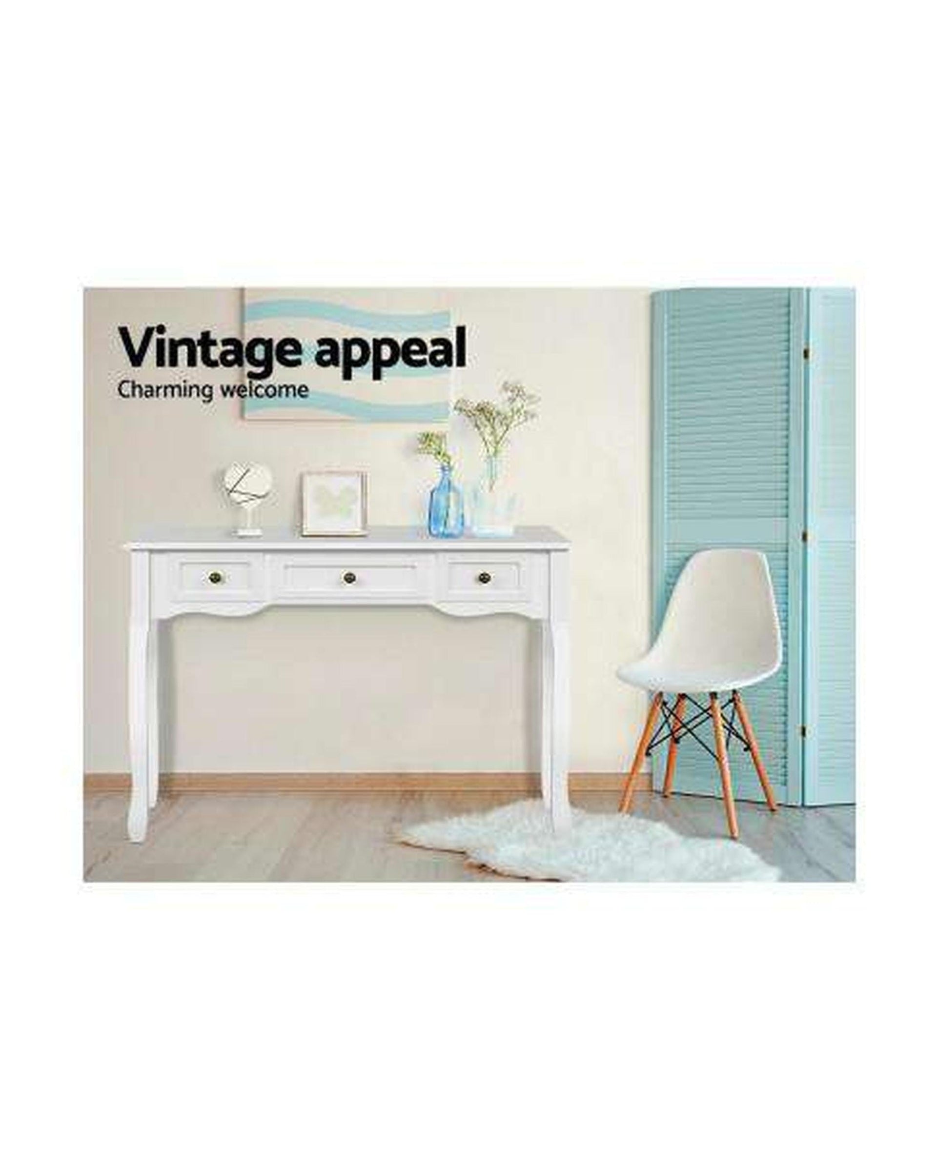 Artiss Bedside Table Hall Console Table Hallway Side Dressing Entry Wooden French Drawer White