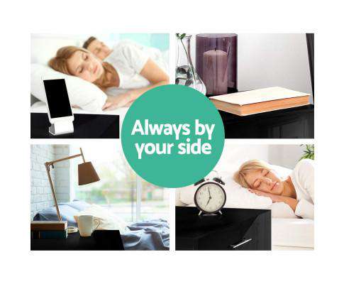 Artiss Bedside Table High Gloss Two Drawers Bedside Table - Black