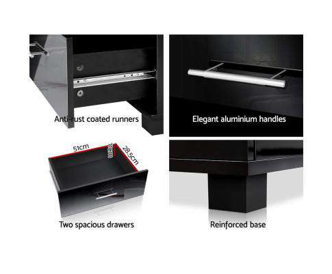 Artiss Bedside Table High Gloss Two Drawers Bedside Table - Black