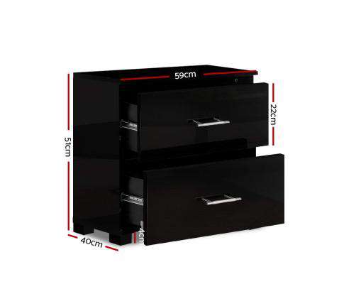 Artiss Bedside Table High Gloss Two Drawers Bedside Table - Black