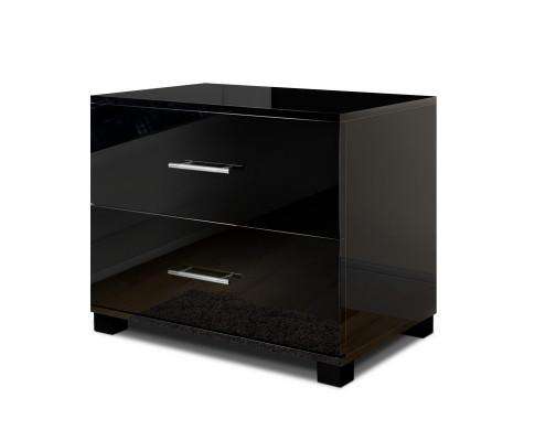 Artiss Bedside Table High Gloss Two Drawers Bedside Table - Black