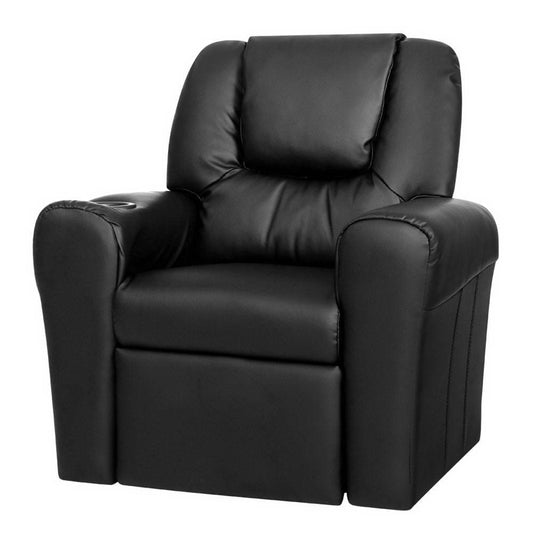 Artiss Accent Chair Kids Recliner Chair Black PU Leather Sofa Lounge Couch Children Armchair