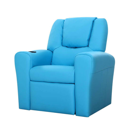 Artiss Accent Chair Kids Recliner Chair Blue PU Leather Sofa Lounge Couch Children Armchair