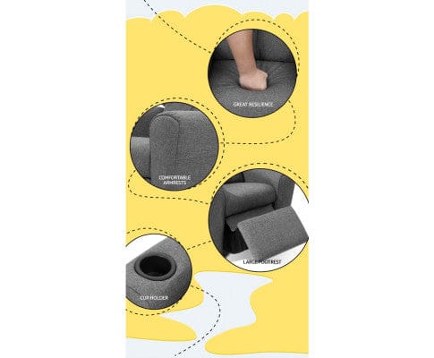 Artiss Accent Chair Kids Recliner Chair Grey Linen Soft Sofa Lounge Couch Children Armchair