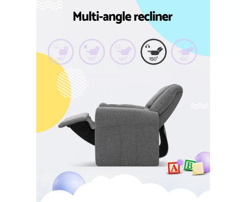 Artiss Accent Chair Kids Recliner Chair Grey Linen Soft Sofa Lounge Couch Children Armchair