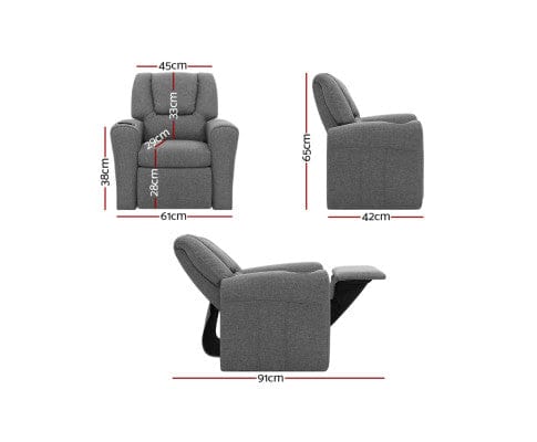 Artiss Accent Chair Kids Recliner Chair Grey Linen Soft Sofa Lounge Couch Children Armchair