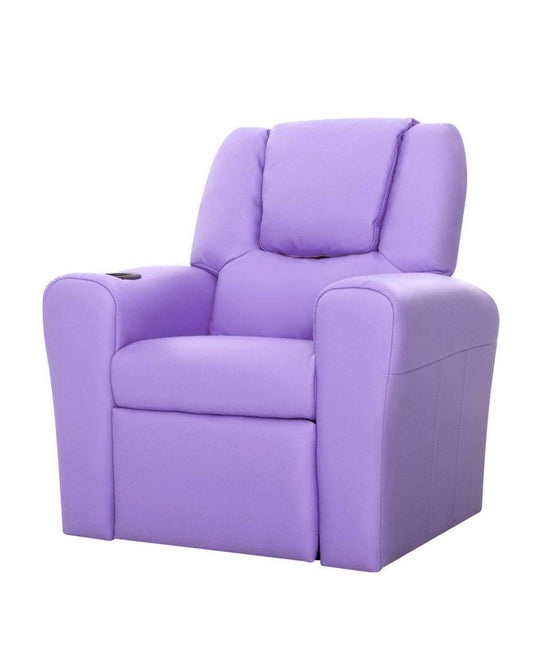 Artiss Accent Chair Kids Recliner Chair Purple PU Leather Sofa Lounge Couch Children Armchair