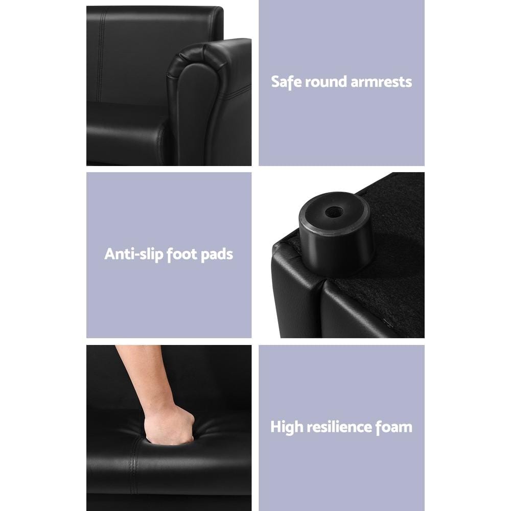 Artiss Sofa Kids Sofa Armchair Footstool Set Black Lounge Chair Children Lounge Couch