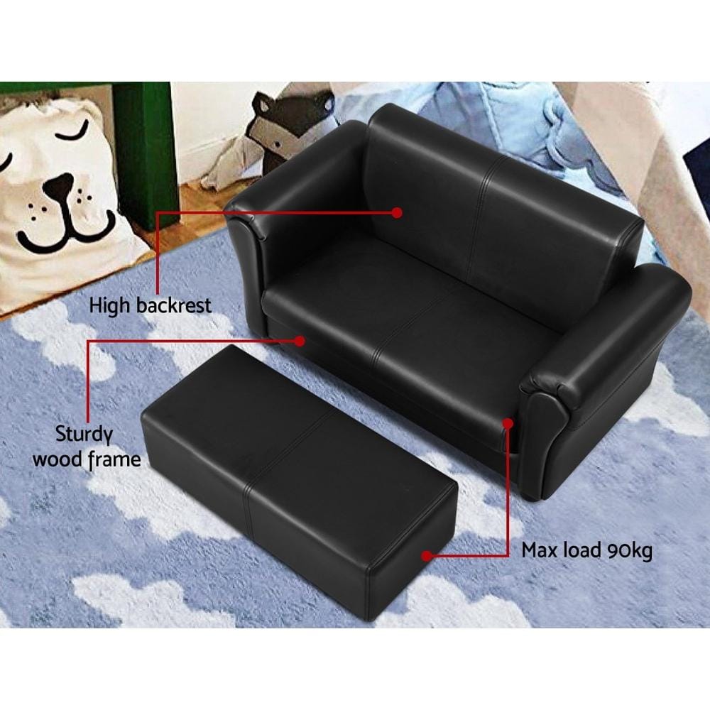 Artiss Sofa Kids Sofa Armchair Footstool Set Black Lounge Chair Children Lounge Couch