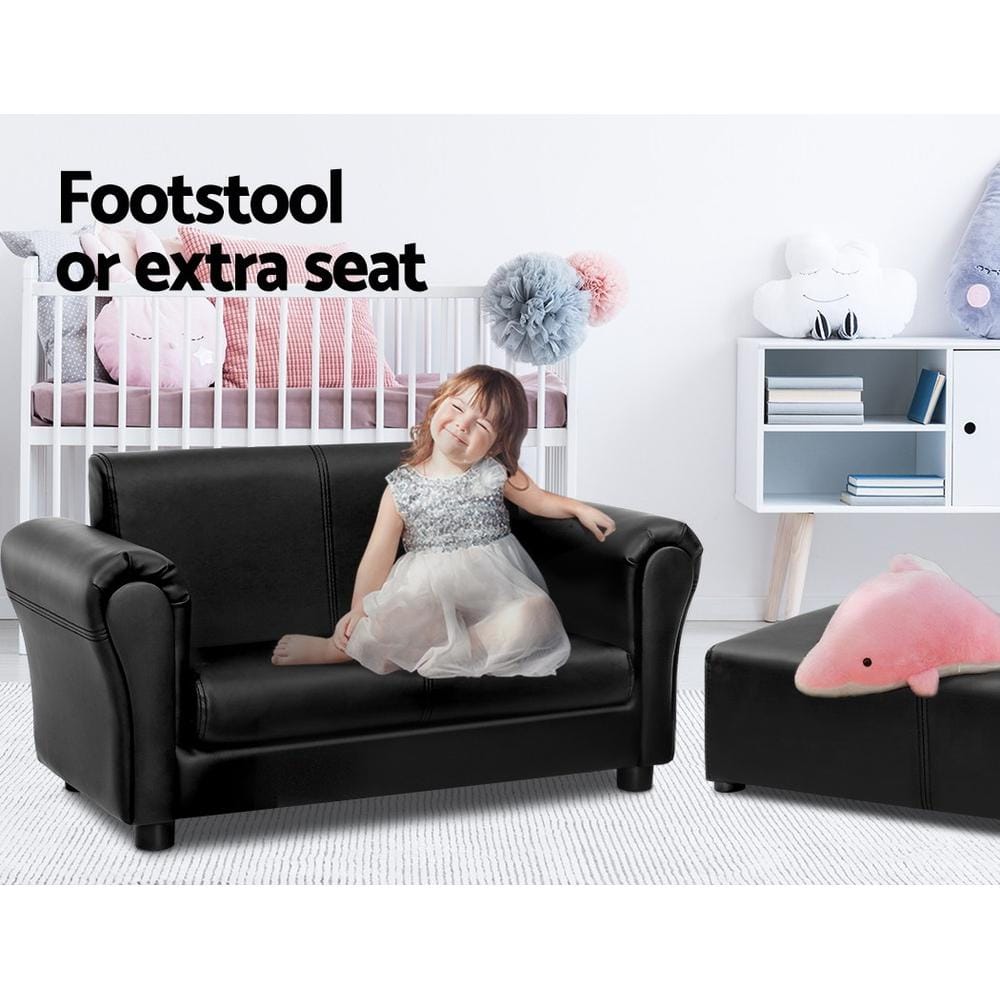 Artiss Sofa Kids Sofa Armchair Footstool Set Black Lounge Chair Children Lounge Couch