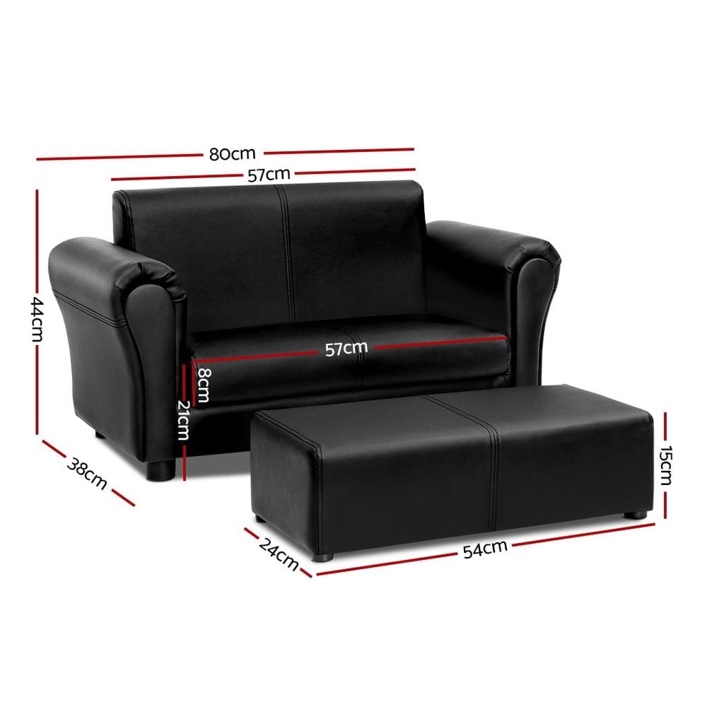 Artiss Sofa Kids Sofa Armchair Footstool Set Black Lounge Chair Children Lounge Couch