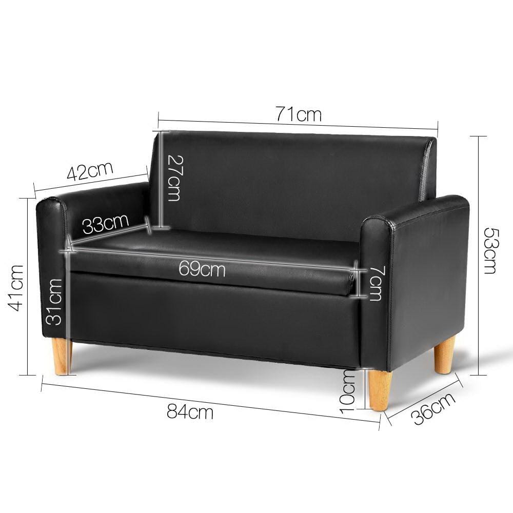 Artiss Sofa Kids Sofa Storage Armchair 2 Seater Black PU Leather Children Chair Couch