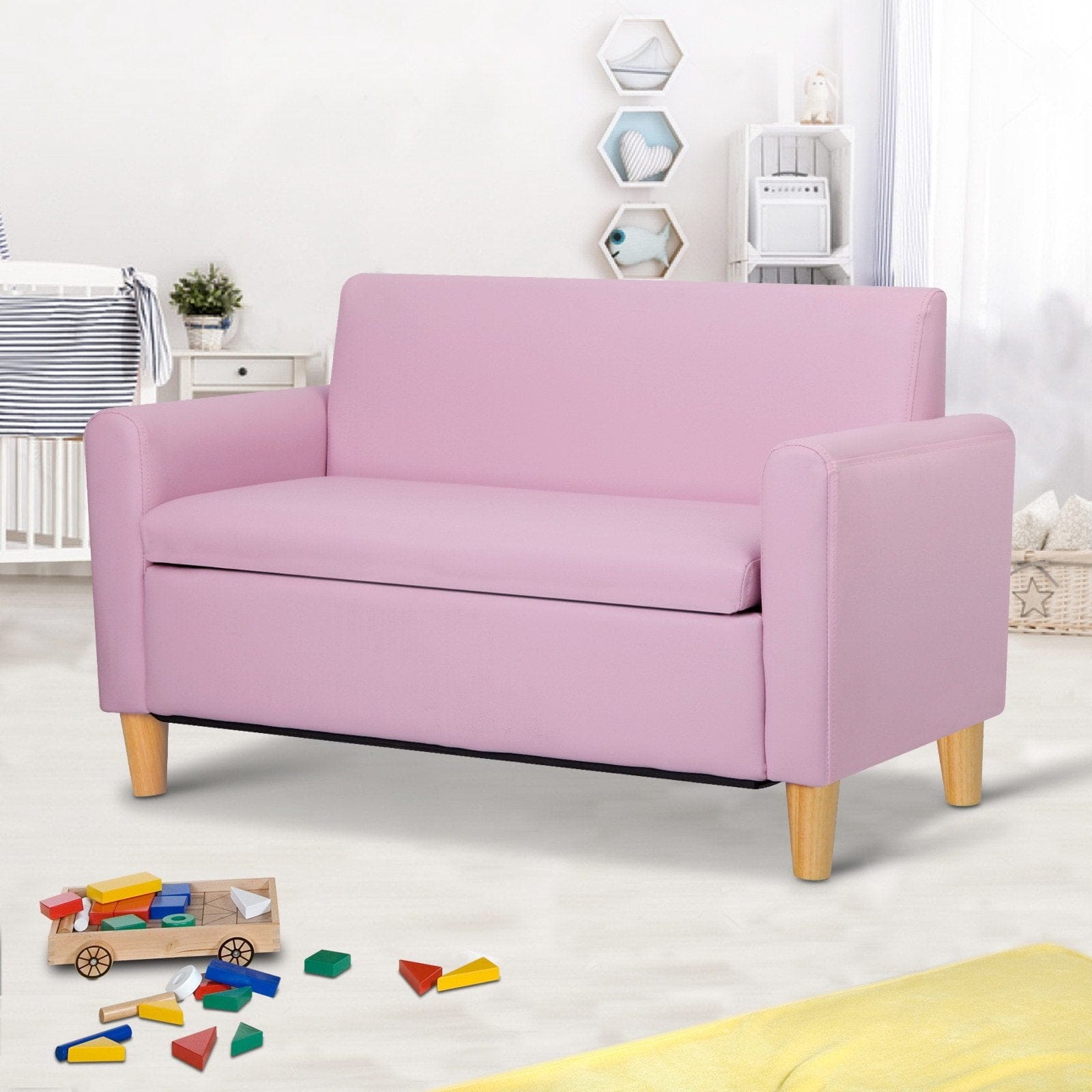 Artiss Sofa Kids Sofa Storage Armchair Lounge Pink PU Leather Children Chair Couch