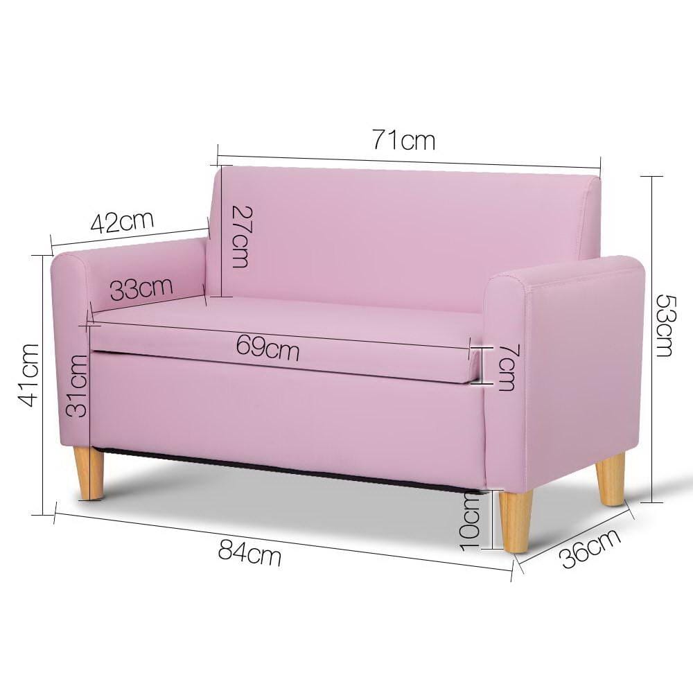 Artiss Sofa Kids Sofa Storage Armchair Lounge Pink PU Leather Children Chair Couch