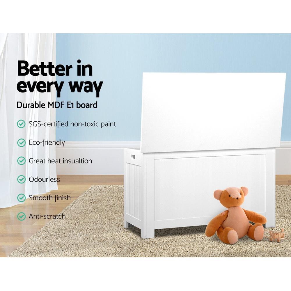 Artiss Ottoman Kids Wooden Toy Chest Storage Blanket Box White Children Room Organiser