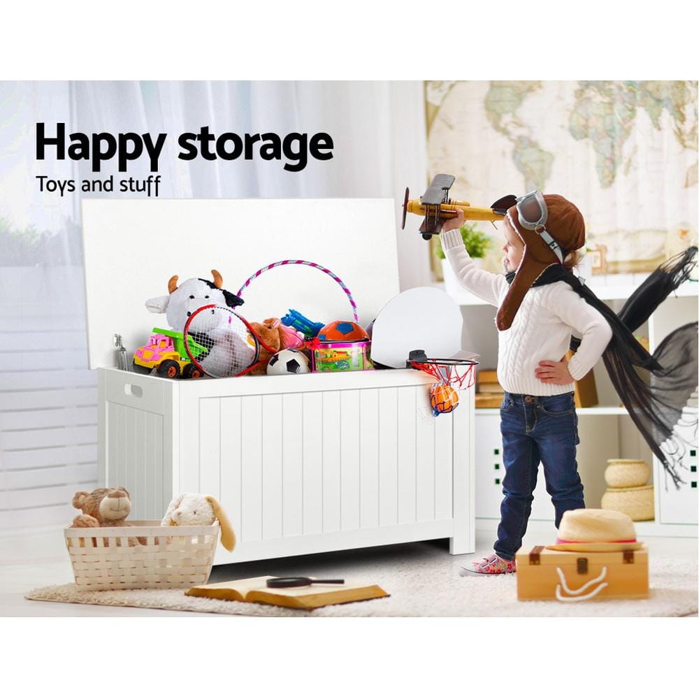 Artiss Ottoman Kids Wooden Toy Chest Storage Blanket Box White Children Room Organiser