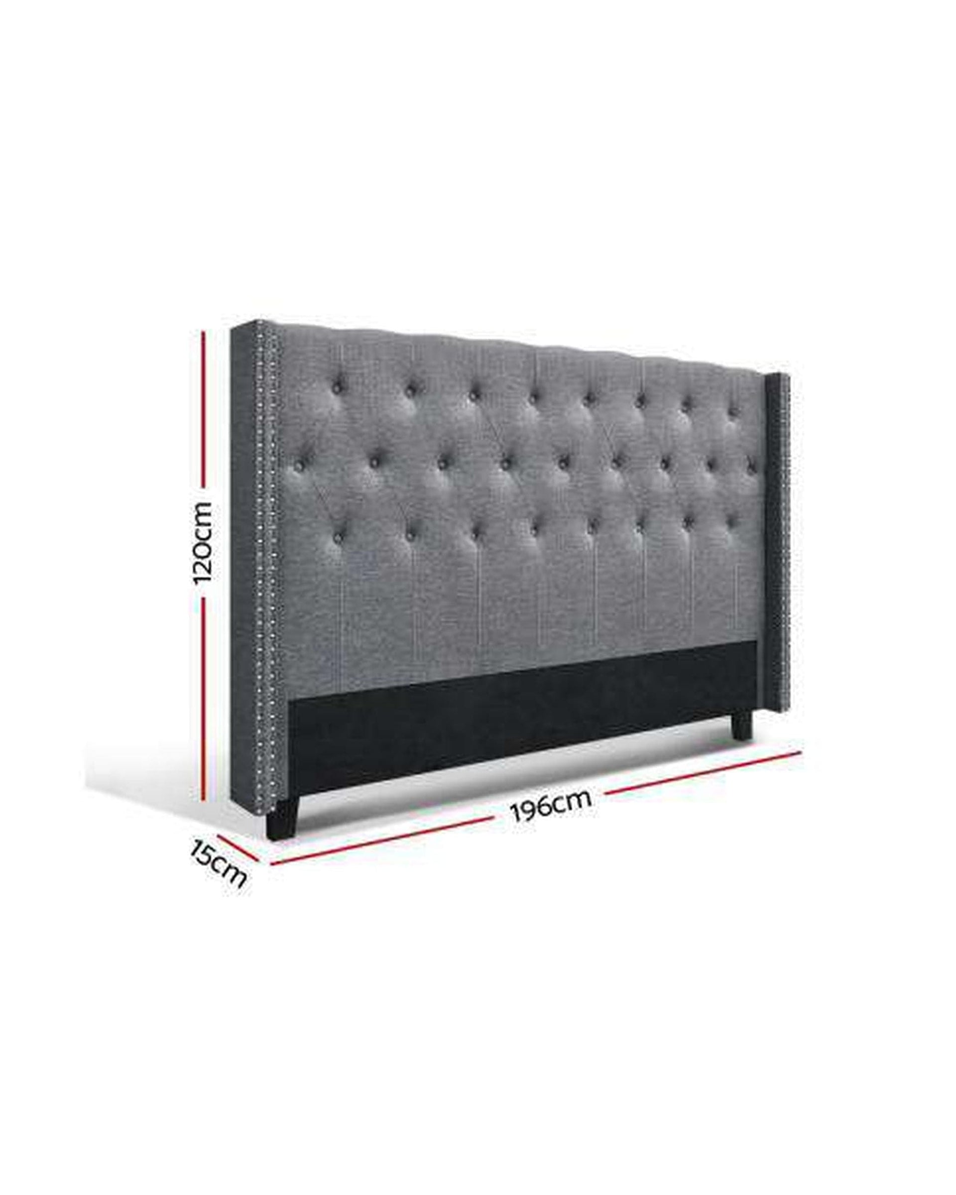 Artiss Bedhead King Bed Head Headboard Bedhead Fabric Frame Base Grey LUCA