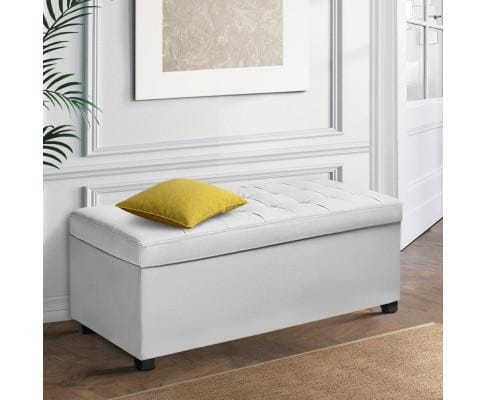 Artiss Ottoman Large PU Leather Storage Ottoman - White