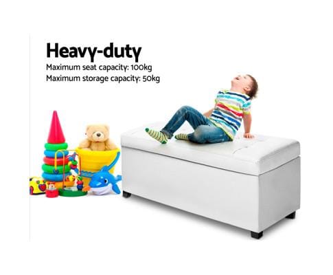 Artiss Ottoman Large PU Leather Storage Ottoman - White