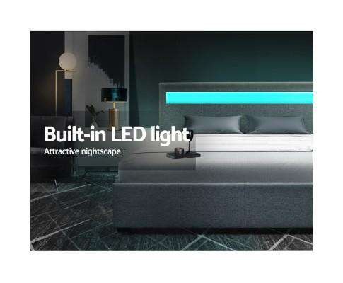 Artiss Bedframe LED Fabric Bed Frame Gas Lift Base With Storage - Grey