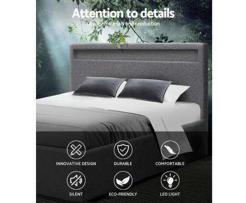Artiss Bedframe LED Fabric Bed Frame Gas Lift Base With Storage - Grey