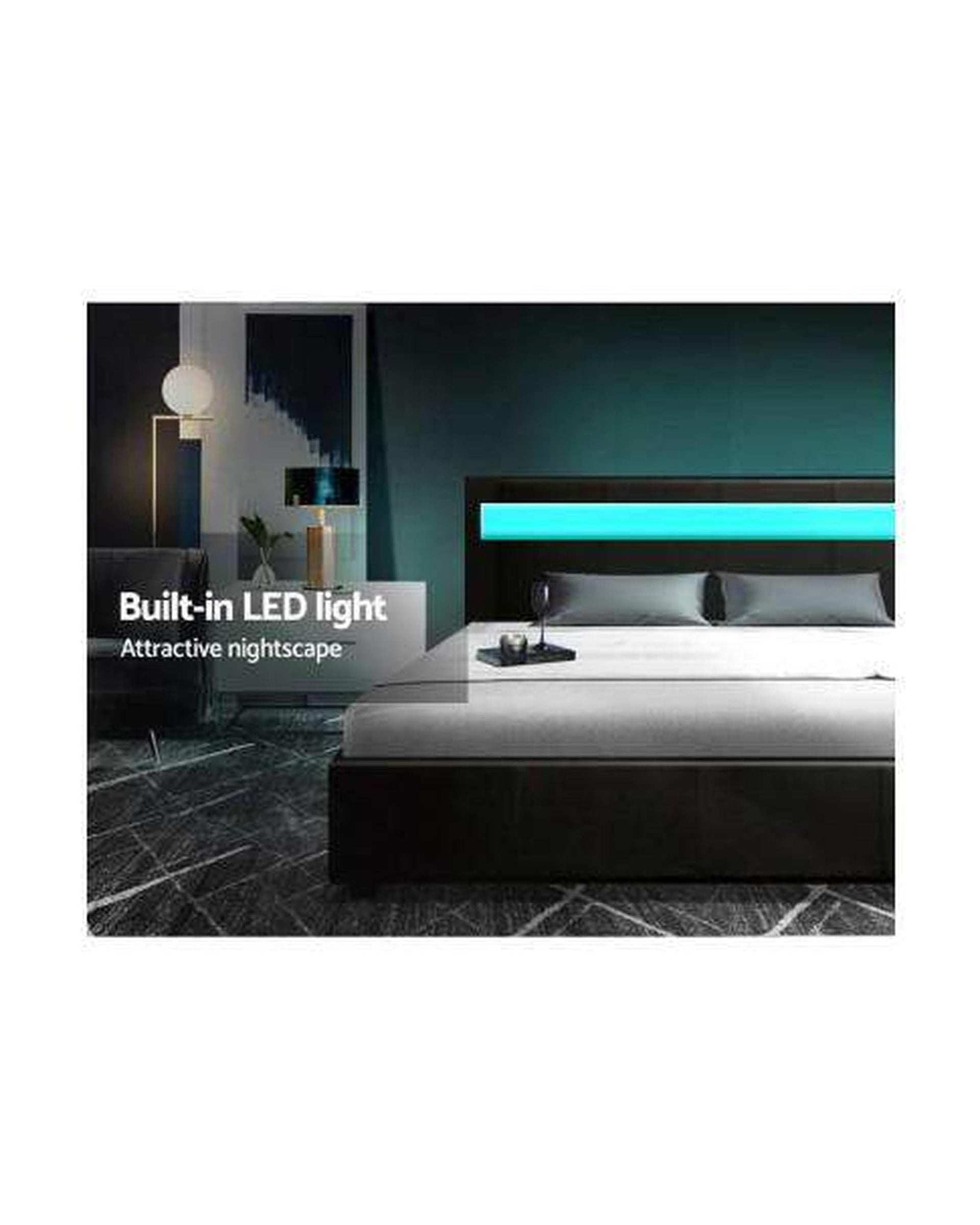 Artiss Bedframe LED Leather Bed Frame Gas Lift Base With Storage -  Black