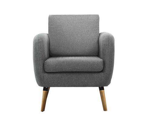 Artiss Accent Chair Lounge Chair Armchair with Ottoman Tub Accent Sofa Linen Fabric Grey