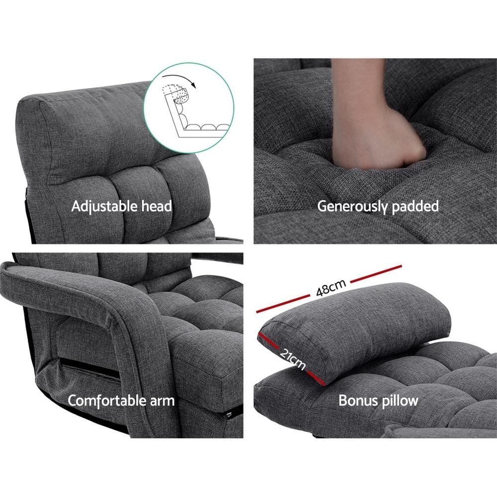Artiss Accent Chair Lounge Sofa Armchair Floor Recliner Chaise Linen Folding Chair Adjustable