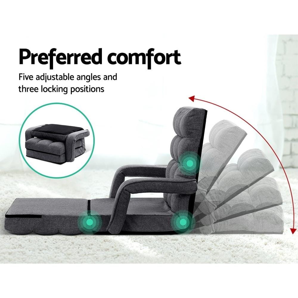 Artiss Accent Chair Lounge Sofa Armchair Floor Recliner Chaise Linen Folding Chair Adjustable