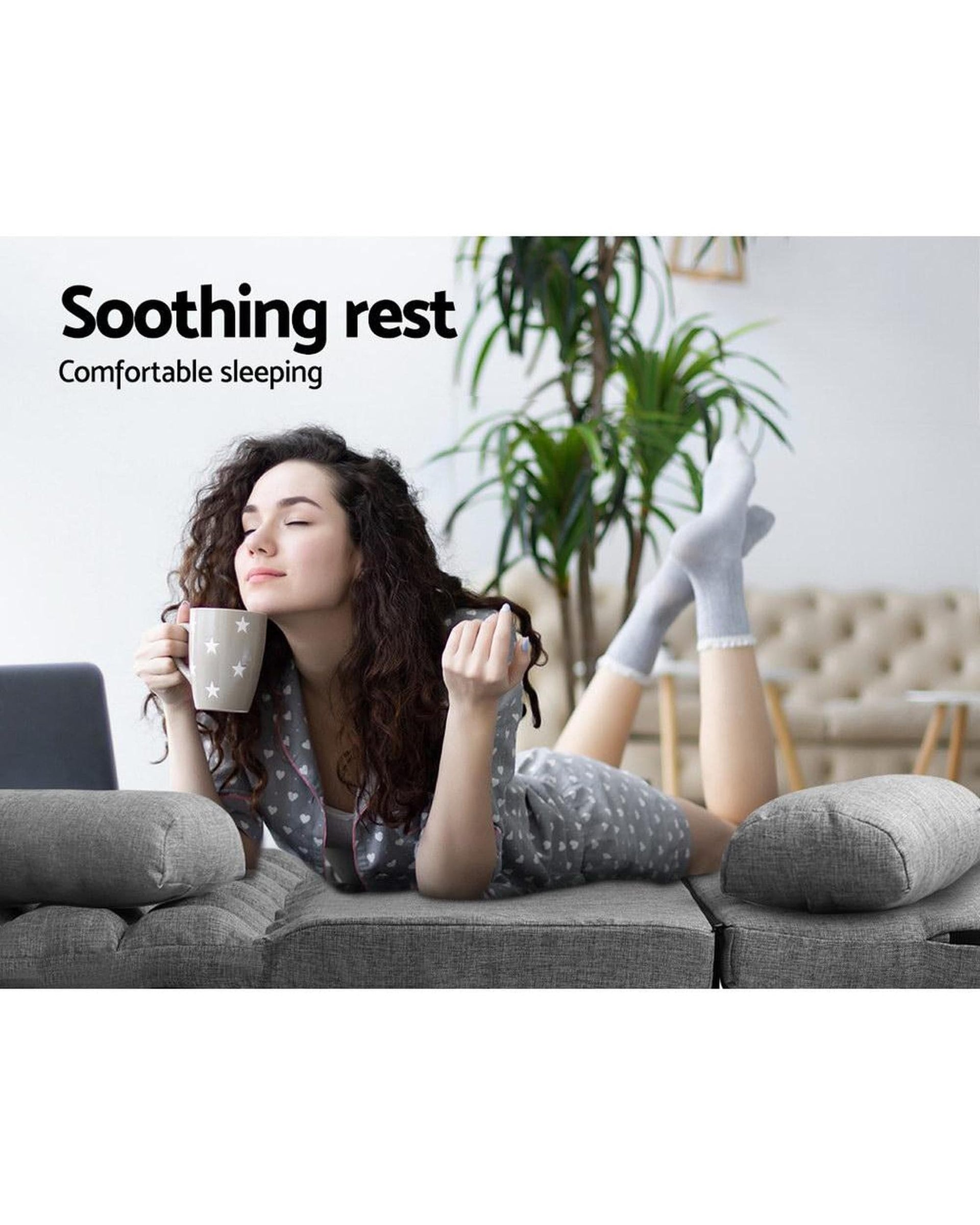 Artiss Sofa Lounge Sofa Bed 2-seater Floor Folding Fabric Grey